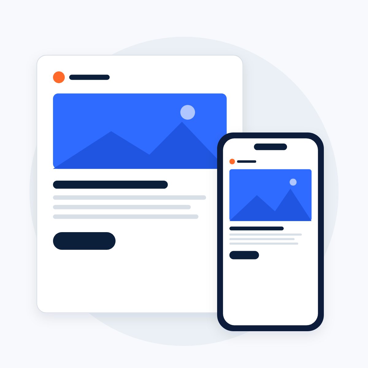 A branded email template on a desktop card with the same template on a phone