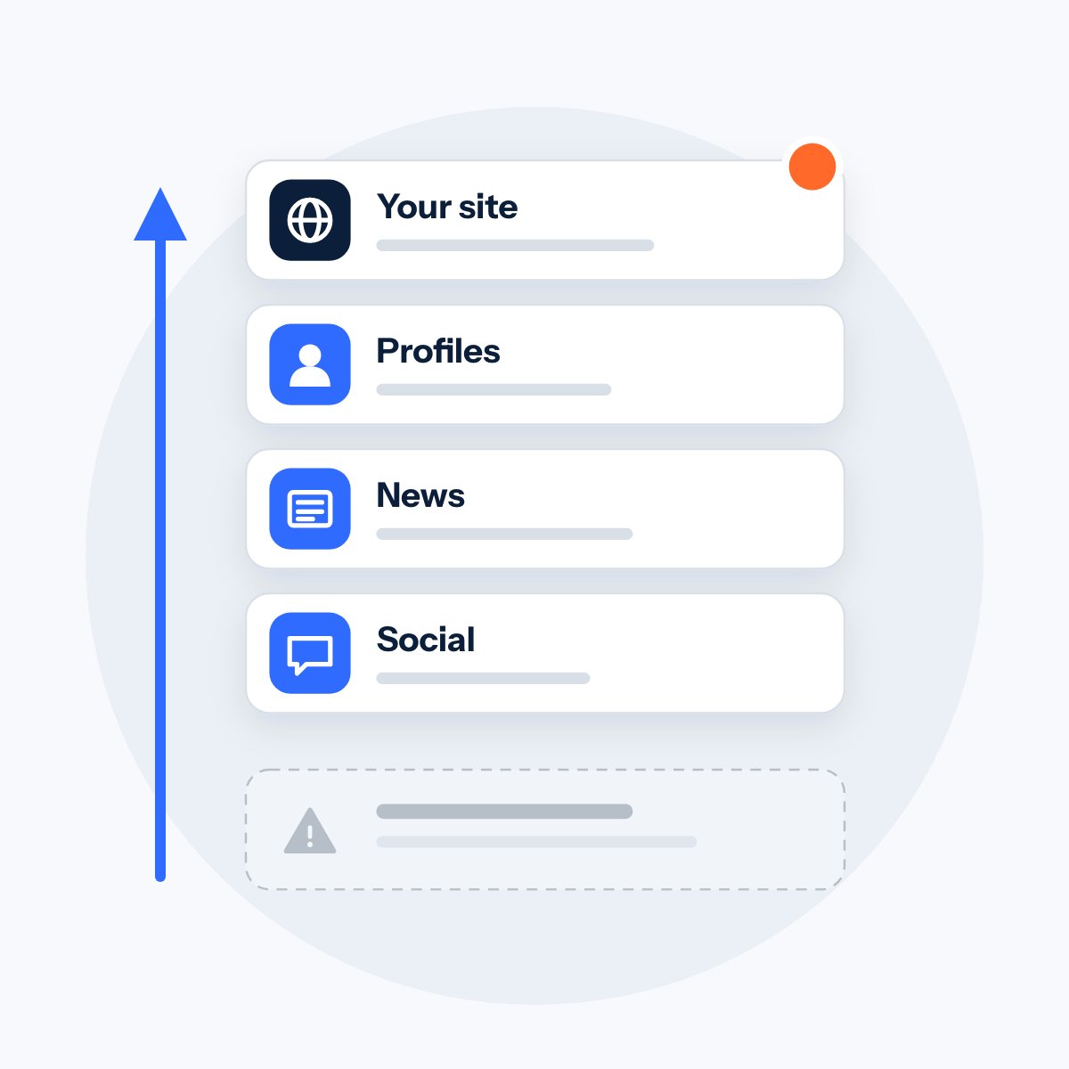 Results for your name with your site, profiles, news and social pages above a faded negative item