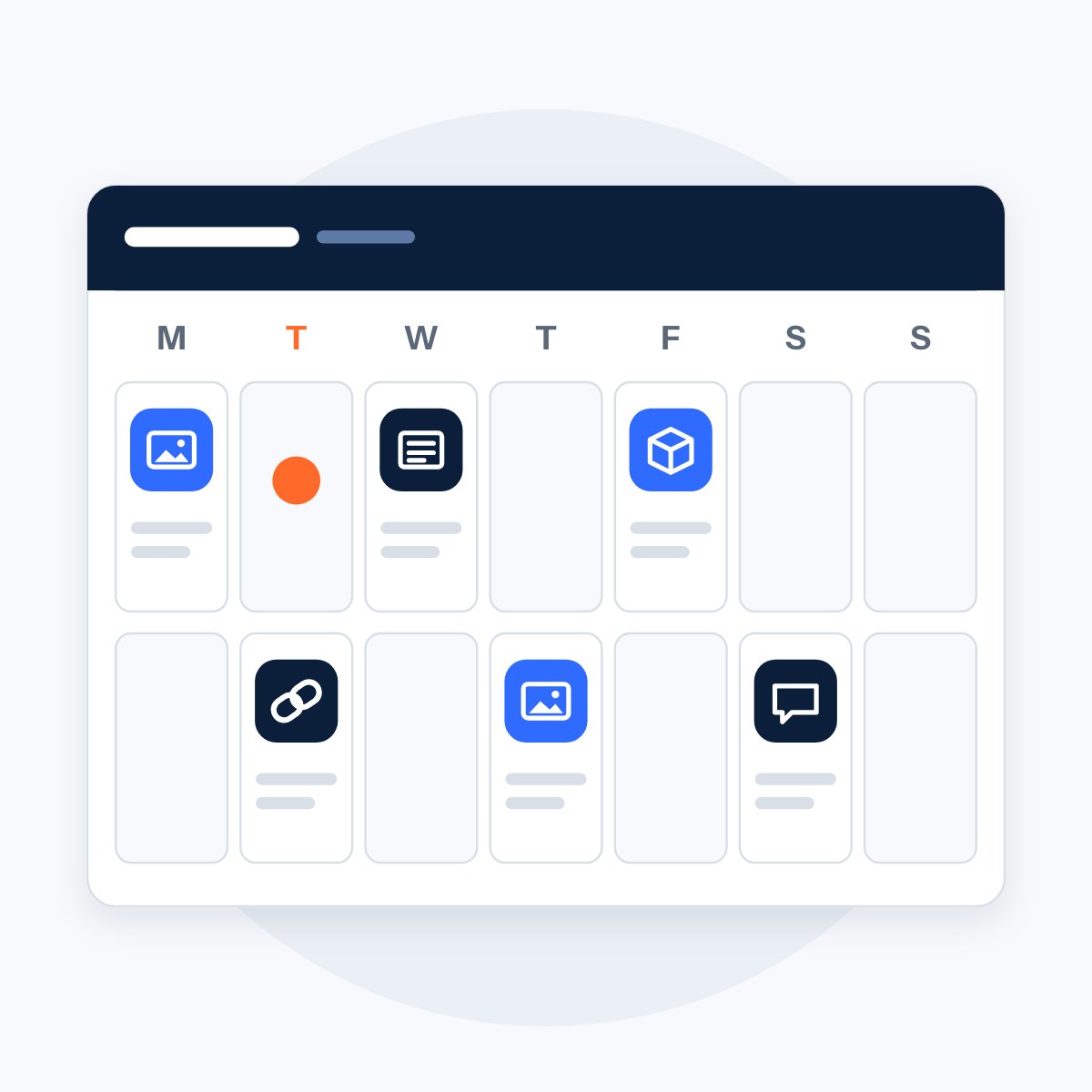 A week calendar with planned posts on several days
