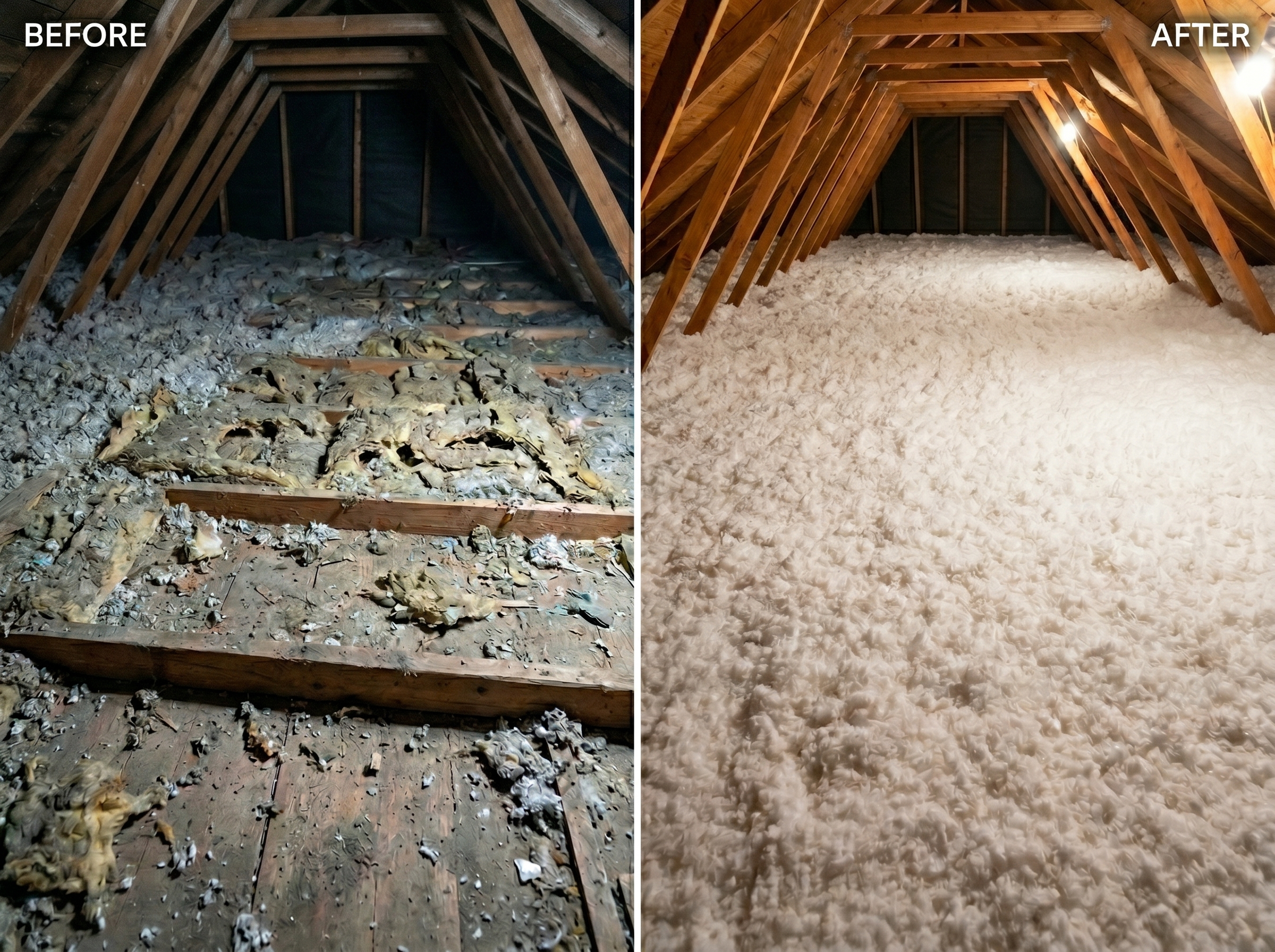 Remove contaminated insulation and re-insulate to restore energy efficiency