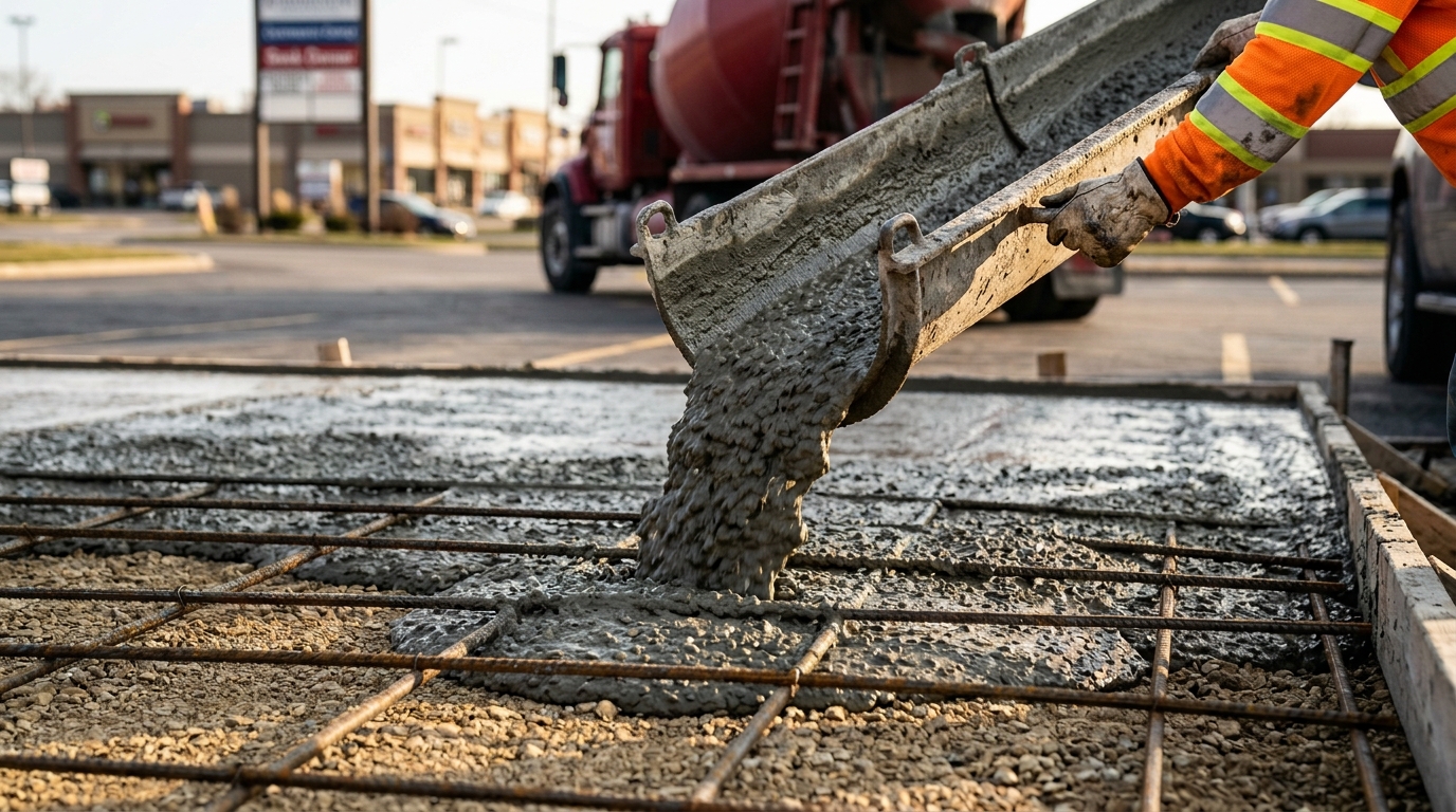 Durable concrete that handles heavy commercial traffic daily.